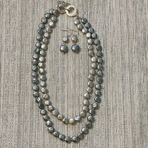 Premier Jewelry Silver and Gray Pearl Necklace Set